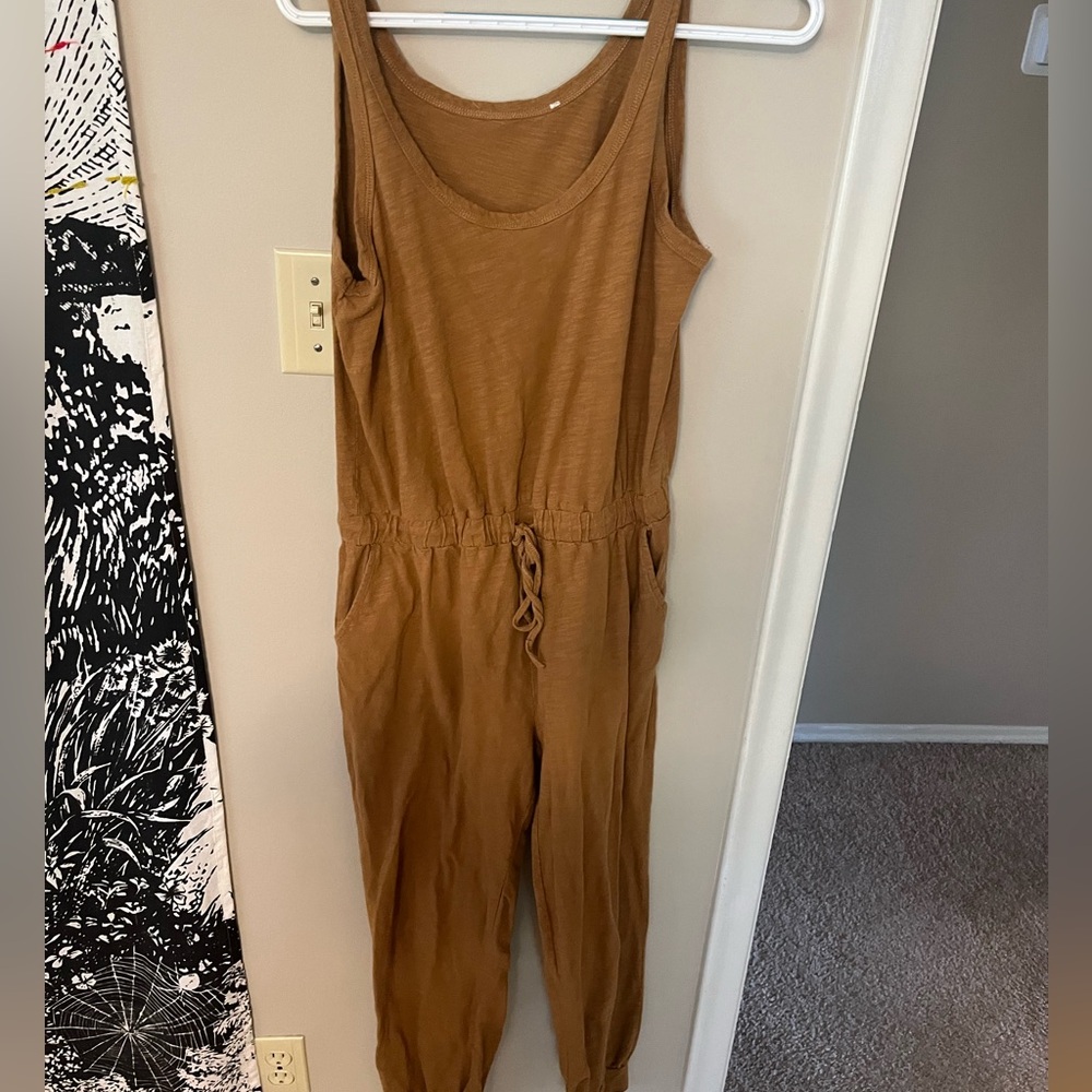 Sleeveless Brown Drawstring Jumpsuit